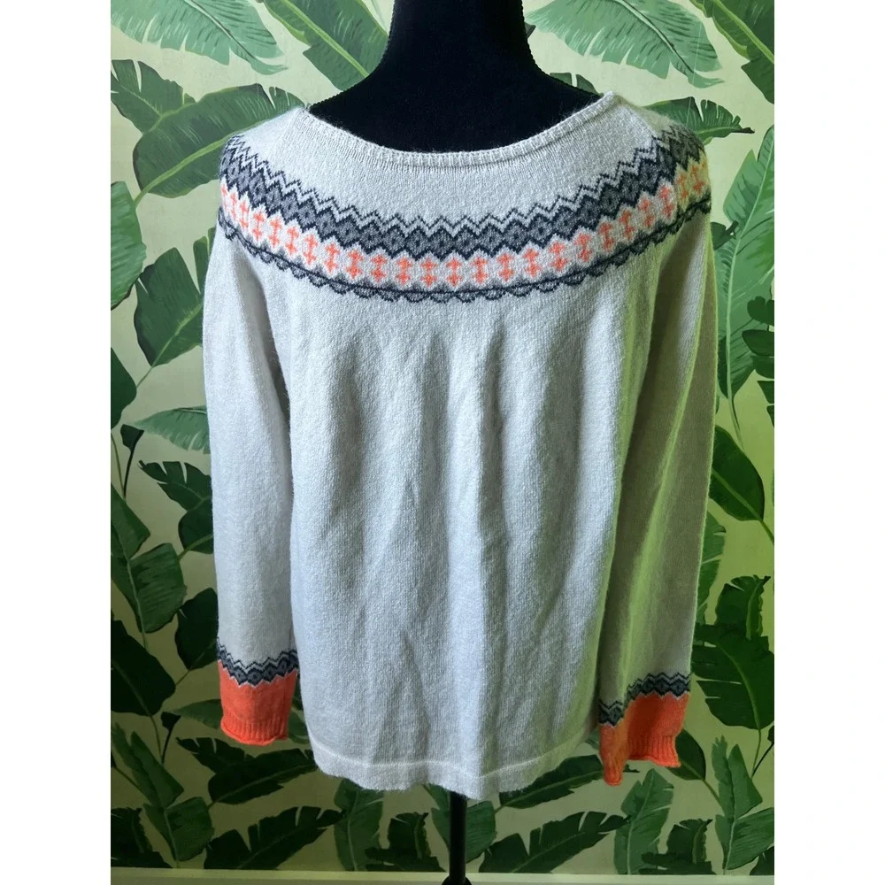 Unbranded Fair Isle Sweater Women Medium Gray Orange Navy Blue‎